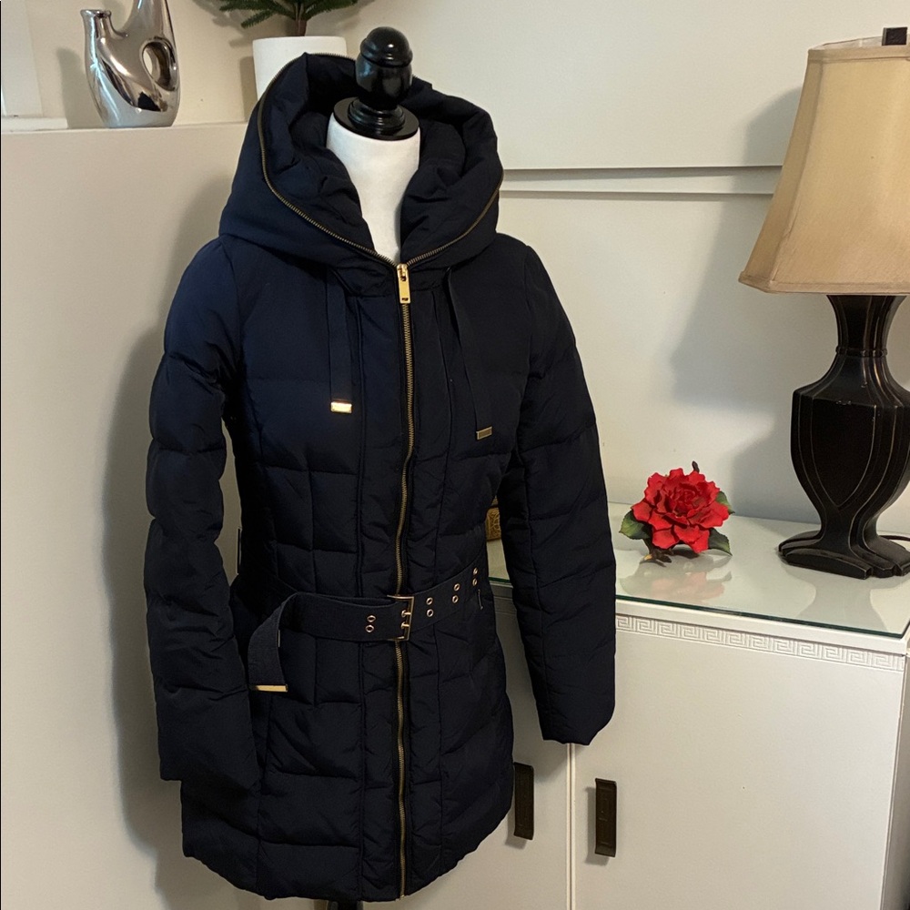 Zara Navy Blue Down Jacket with Belt Size M